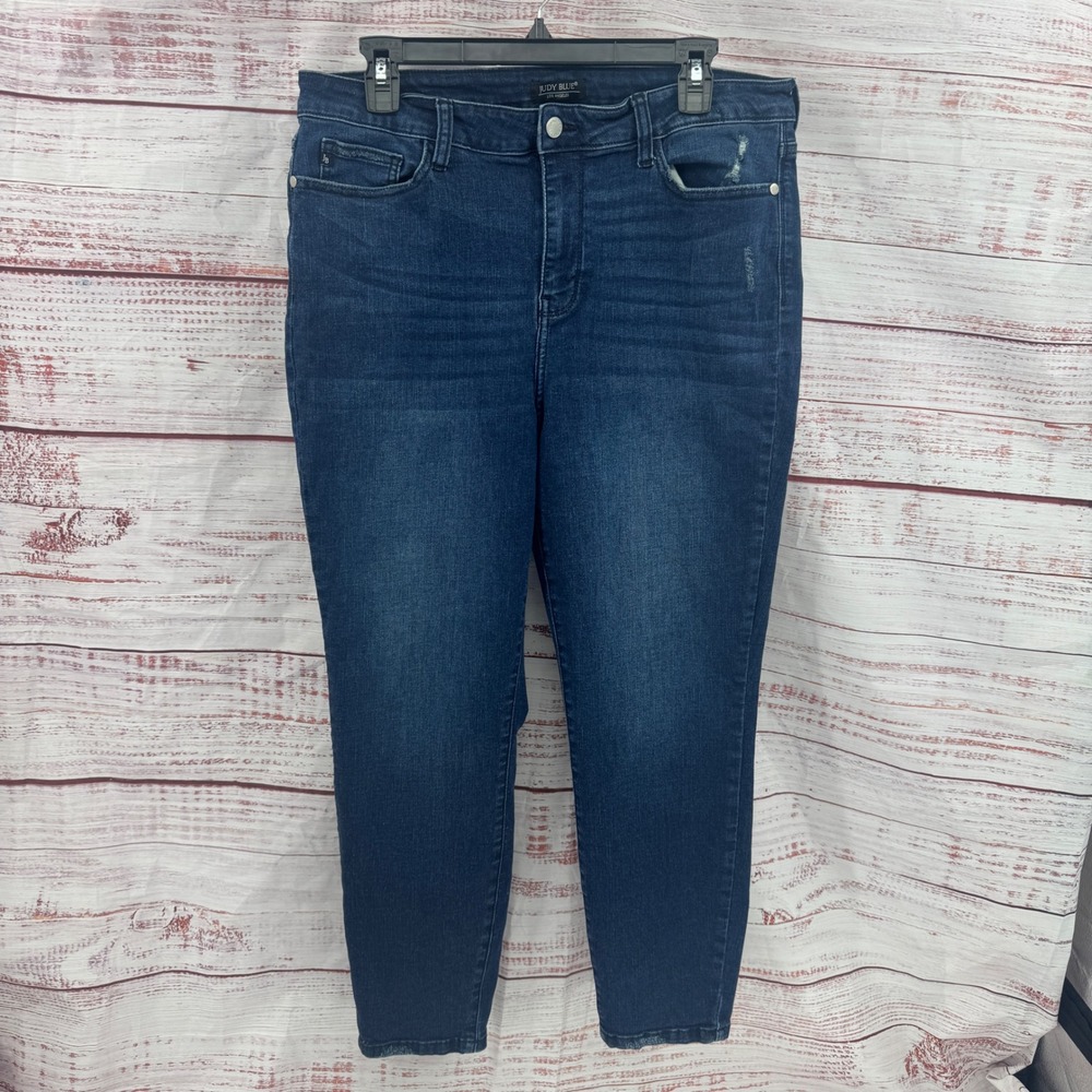 Judy Blue High Rise Skinny Jeans Womens 15 / 32 Dark Wash Distressed Denim‎